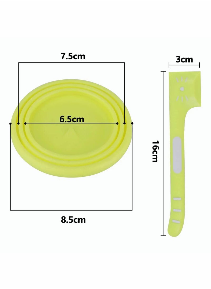 Excefore - Dog Cat Can Covers and Spoons Set, Cute Cat Shaped Lids with Right Angle Spoons Universal 1 Fit 3 Size Can Lids Pet Food Can Tops,Green and Pink, 2 Pack - Image 1