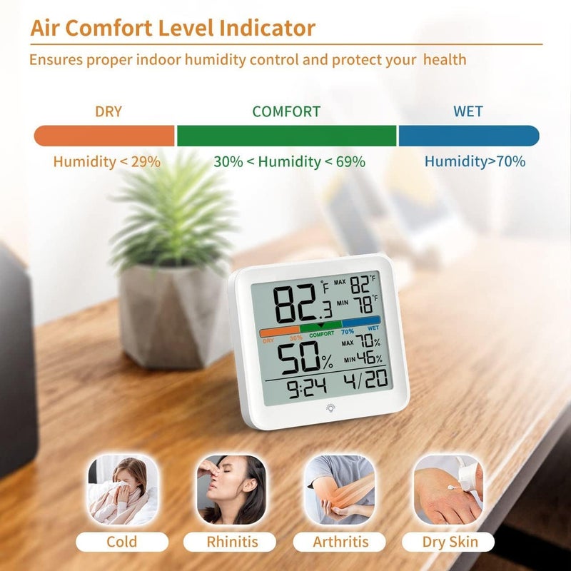 Real Instruments Digital Hygrometer Thermometer HT-54 Temperature & Humidity Monitoring Weather Station Room Climate Indicator With Calibration Touchable Night Light Comfort Display MAX/MIN Data Sets - Image 5