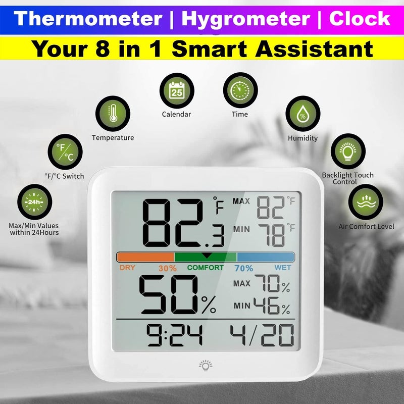 Real Instruments Digital Hygrometer Thermometer HT-54 Temperature & Humidity Monitoring Weather Station Room Climate Indicator With Calibration Touchable Night Light Comfort Display MAX/MIN Data Sets - Image 2