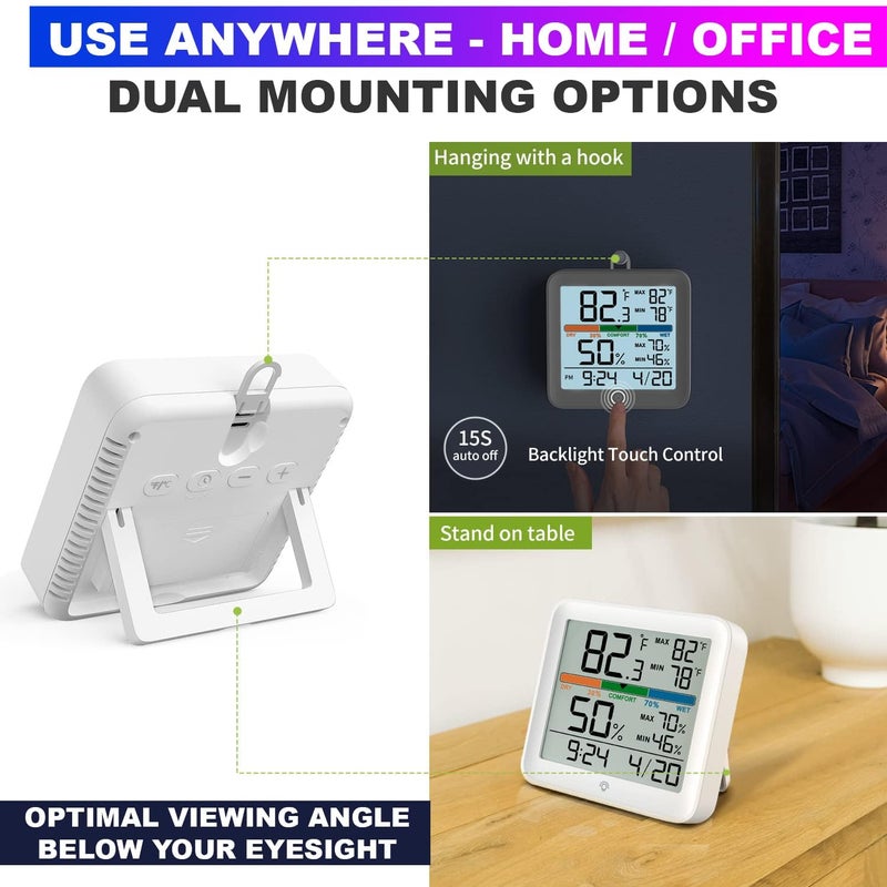 Real Instruments Digital Hygrometer Thermometer HT-54 Temperature & Humidity Monitoring Weather Station Room Climate Indicator With Calibration Touchable Night Light Comfort Display MAX/MIN Data Sets - Image 4