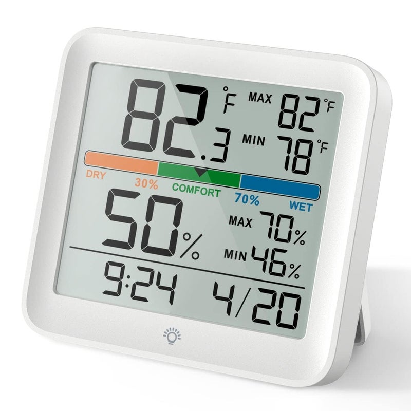 Real Instruments Digital Hygrometer Thermometer HT-54 Temperature & Humidity Monitoring Weather Station Room Climate Indicator With Calibration Touchable Night Light Comfort Display MAX/MIN Data Sets - Image 1