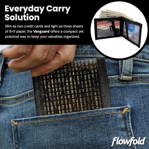 Flowfold Vanguard Recycled Sailcloth Bifold Wallet | Slim and Durable with Cash pocket, Two Hidden Card Pockets and Two ID Windows | Holds 10-12 Cards | Minimalist Wallet Made in USA | Black Sailcloth - Image 3