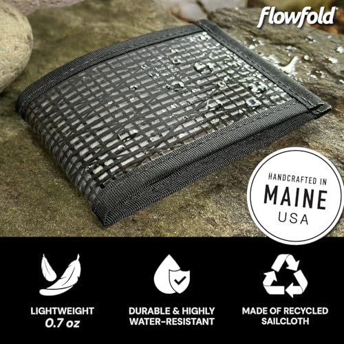 Flowfold Vanguard Recycled Sailcloth Bifold Wallet | Slim and Durable with Cash pocket, Two Hidden Card Pockets and Two ID Windows | Holds 10-12 Cards | Minimalist Wallet Made in USA | Black Sailcloth - Image 5