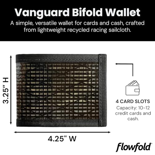 Flowfold Vanguard Recycled Sailcloth Bifold Wallet | Slim and Durable with Cash pocket, Two Hidden Card Pockets and Two ID Windows | Holds 10-12 Cards | Minimalist Wallet Made in USA | Black Sailcloth - Image 2