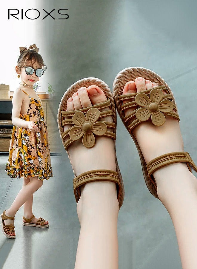 RIOXS Toddler Girls Sandals, Lightweight Non-Slip Soft Sole Flower Sandals for Little Kids Girls, Summer Open Toe Flat Sandals with Ankle Strap for Party, School, Beach and Travel - Image 1