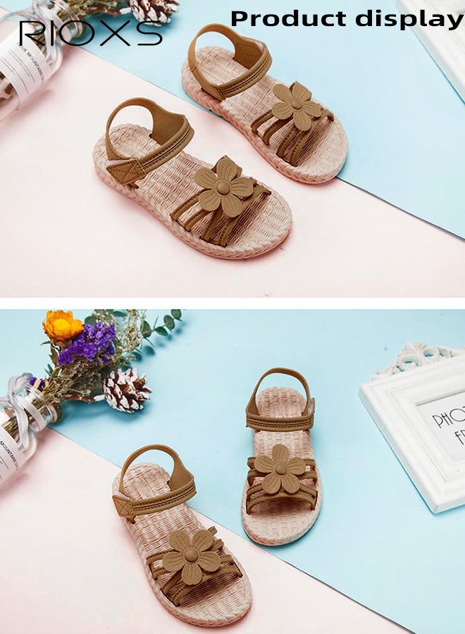 RIOXS Toddler Girls Sandals, Lightweight Non-Slip Soft Sole Flower Sandals for Little Kids Girls, Summer Open Toe Flat Sandals with Ankle Strap for Party, School, Beach and Travel - Image 2