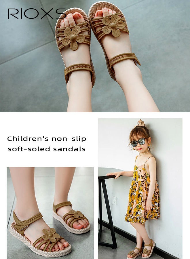 RIOXS Toddler Girls Sandals, Lightweight Non-Slip Soft Sole Flower Sandals for Little Kids Girls, Summer Open Toe Flat Sandals with Ankle Strap for Party, School, Beach and Travel - Image 5
