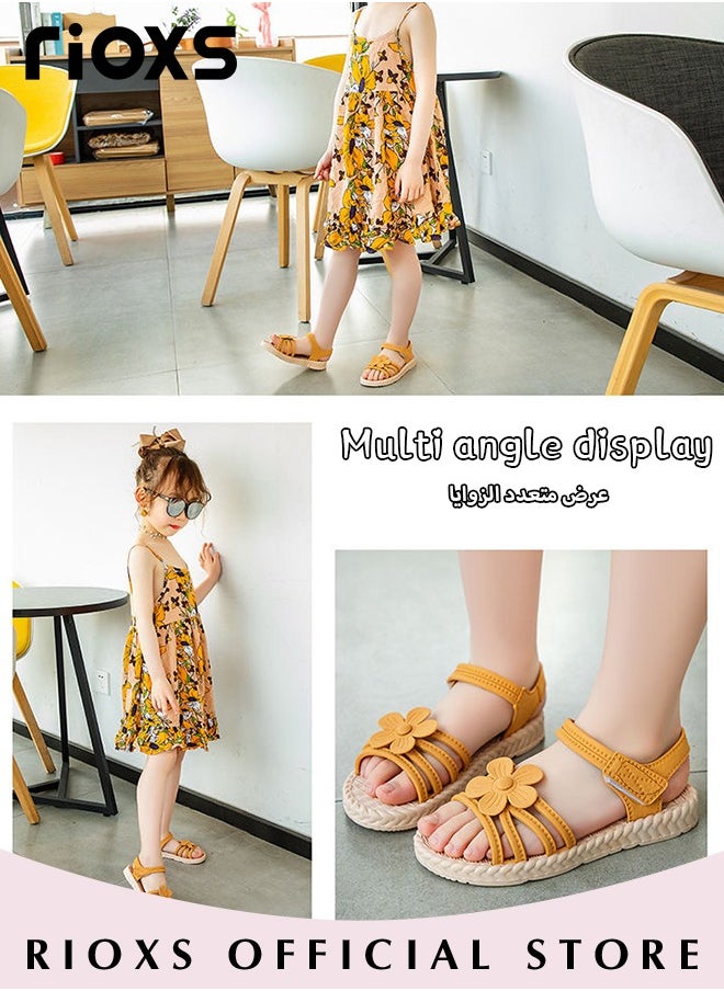 RIOXS - Little Kids Girls Fashion Non-Slip Soft Sole Floral Sandals Princess Adjustable Shoes Lightweight Breathable Ankle Strap Sandals - Image 1