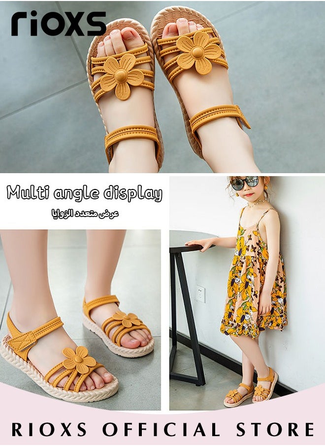 RIOXS - Little Kids Girls Fashion Non-Slip Soft Sole Floral Sandals Princess Adjustable Shoes Lightweight Breathable Ankle Strap Sandals - Image 1