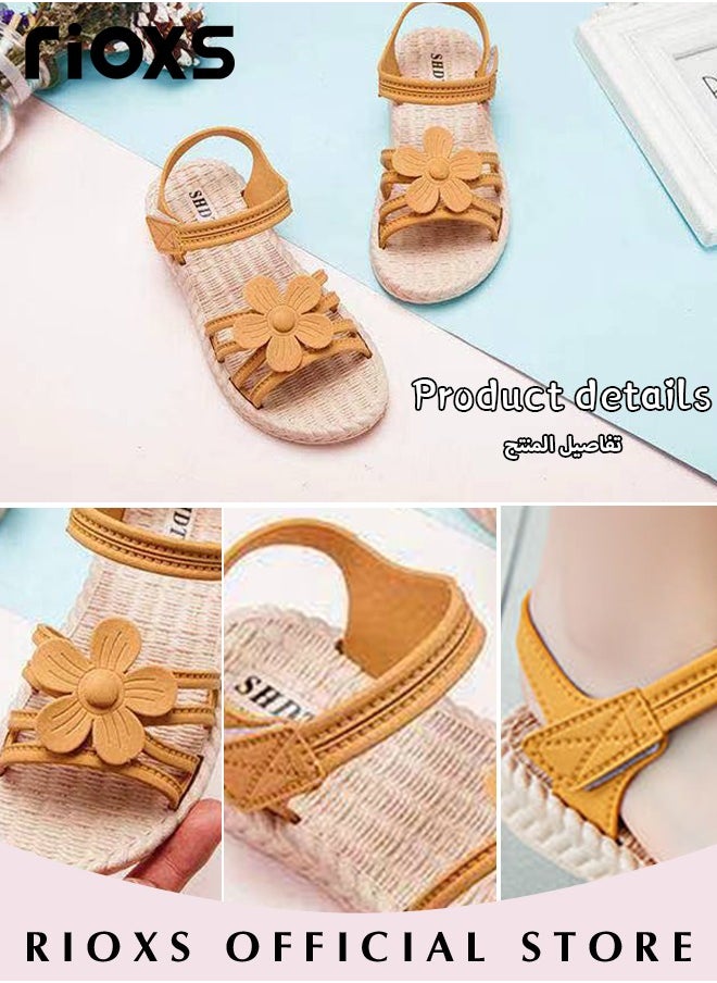 RIOXS - Little Kids Girls Fashion Non-Slip Soft Sole Floral Sandals Princess Adjustable Shoes Lightweight Breathable Ankle Strap Sandals - Image 1