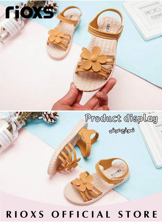 RIOXS - Little Kids Girls Fashion Non-Slip Soft Sole Floral Sandals Princess Adjustable Shoes Lightweight Breathable Ankle Strap Sandals - Image 1