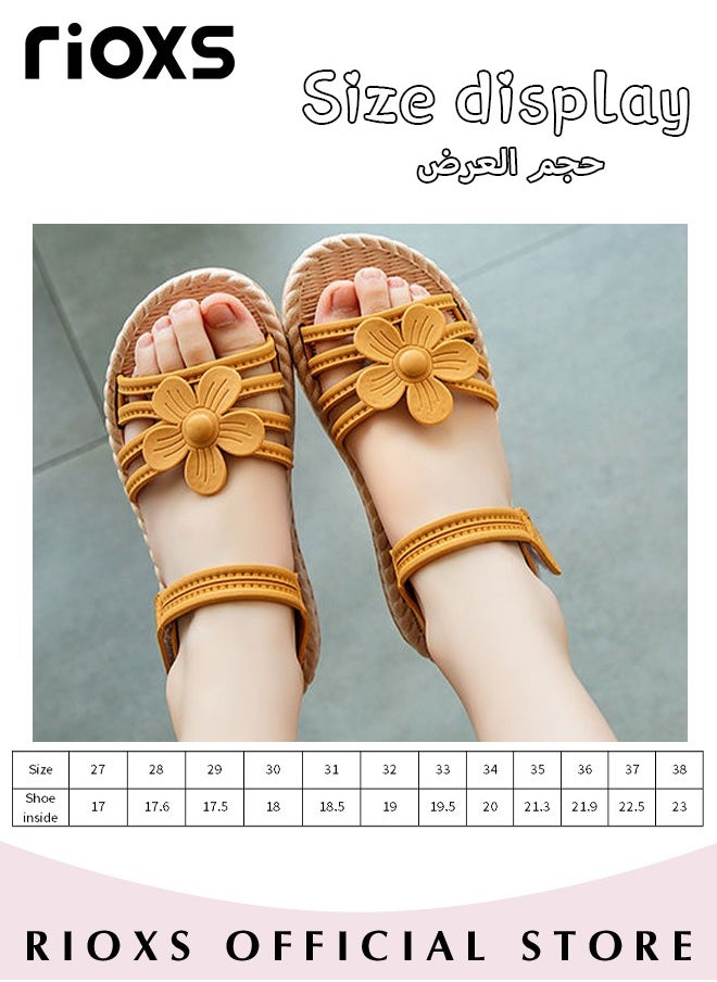 RIOXS - Little Kids Girls Fashion Non-Slip Soft Sole Floral Sandals Princess Adjustable Shoes Lightweight Breathable Ankle Strap Sandals - Image 1
