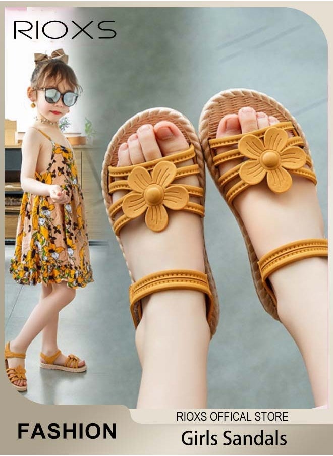 RIOXS - Little Kids Girls Fashion Non-Slip Soft Sole Floral Sandals Princess Adjustable Shoes Lightweight Breathable Ankle Strap Sandals - Image 1