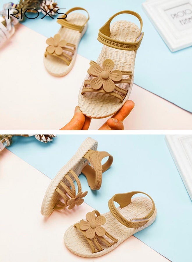 RIOXS Toddler Girls Sandals, Lightweight Non-Slip Soft Sole Flower Sandals for Little Kids Girls, Summer Open Toe Flat Sandals with Ankle Strap for Party, School, Beach and Travel - Image 5