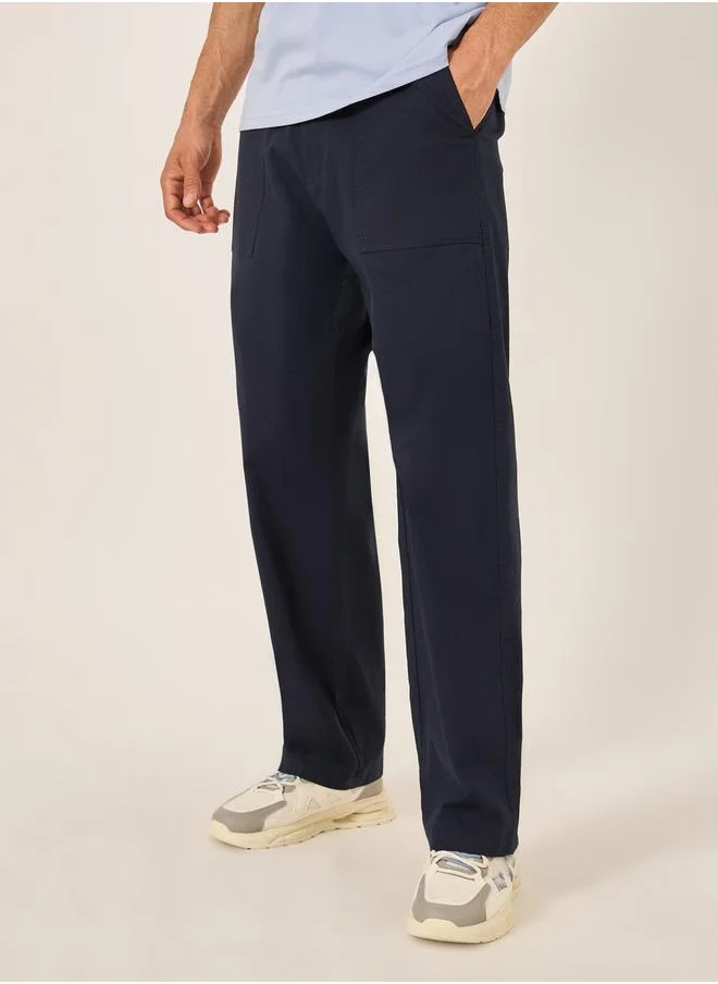 Styli Slub Twill Relaxed Fit Pants with Drawcord Waistband