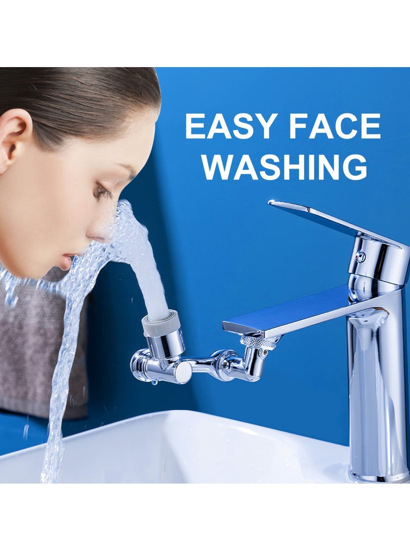 SYOSI محول صنبور دوار ١٠٨٠°، فلتر رش عالمي، محول رش بزاوية كبيرة، محول صنبور حوض الحمام مزدوج الرش لغسل الوجه والمضمضة فضي - Image 3