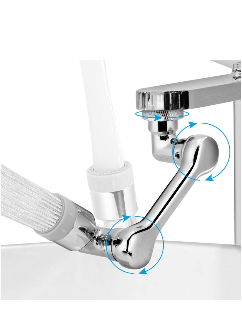SYOSI محول صنبور دوار ١٠٨٠°، فلتر رش عالمي، محول رش بزاوية كبيرة، محول صنبور حوض الحمام مزدوج الرش لغسل الوجه والمضمضة فضي - Image 1
