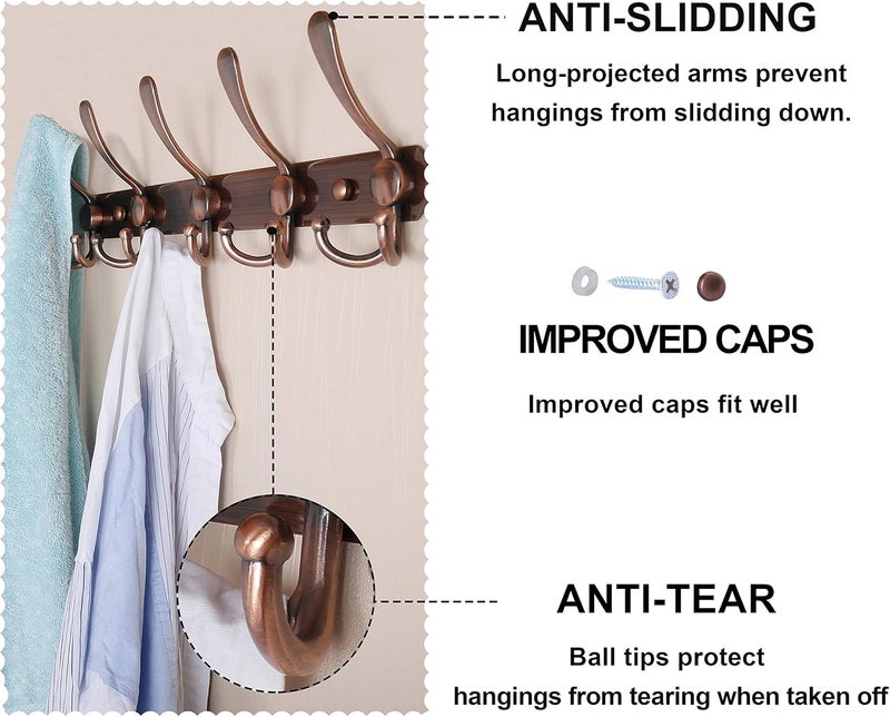 Dseap Coat Rack - Heavy Duty Coat Hooks with 5 Triple Hooks, Stainless Steel Wall Coat Hooks, Wall Hooks, Hook Rack for Coat, Hat, Towel, Handbag, Chrome-Plated, Pack of 2 - Image 5