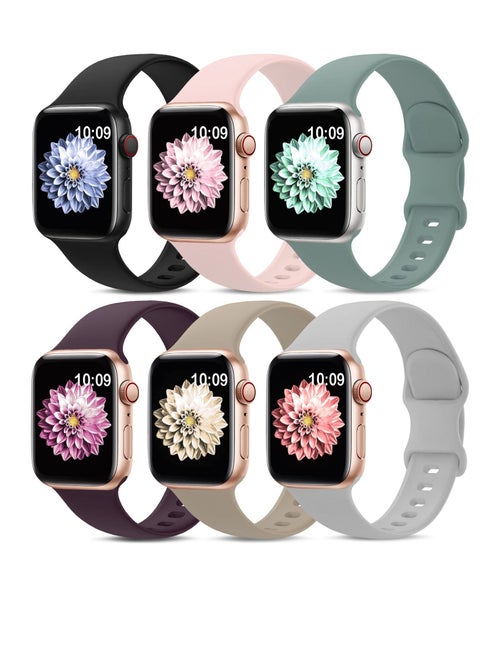 6 Pack Sport Bands Compatible with Apple Watch Band 38mm 40mm 41mm 42mm 44mm 45mm, Soft Silicone Waterproof Strap Wristbands Compatible with iWatch Apple Watch Series 7 6 5 4 3 2 1 SE (42/44/45 mm)