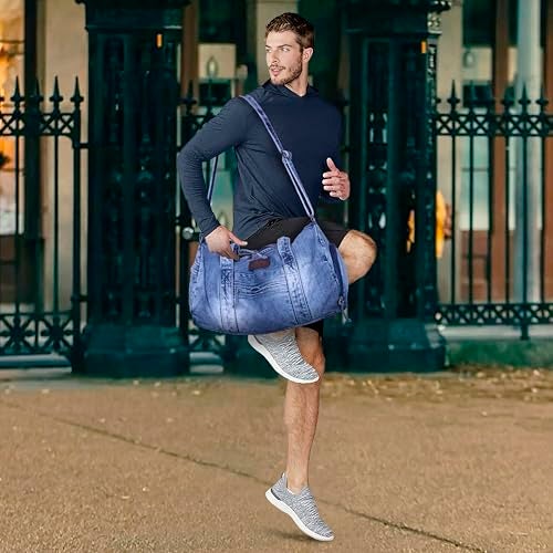 Zainto Denim Gym Bag for Men & Women | Fashion Fitness Duffle Bag with Shoe Compartment | Premium Cotton Denim Gym Bag for Travel. - Image 4
