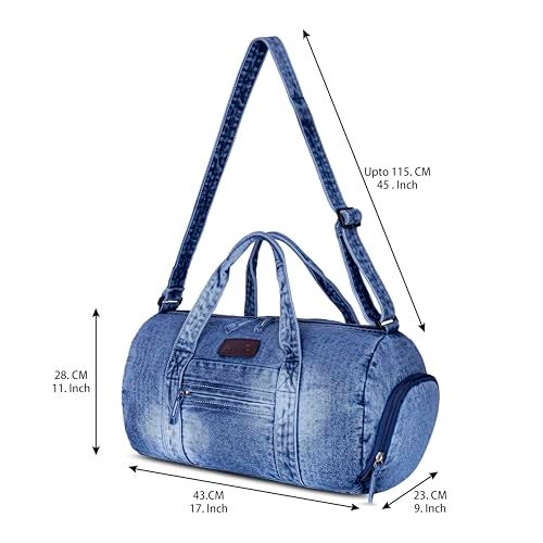 Zainto Denim Gym Bag for Men & Women | Fashion Fitness Duffle Bag with Shoe Compartment | Premium Cotton Denim Gym Bag for Travel. - Image 5