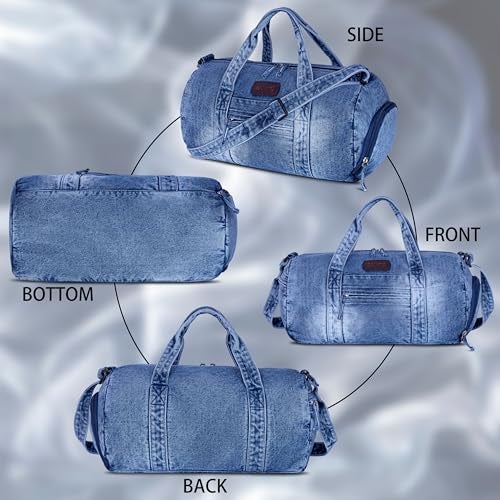 Zainto Denim Gym Bag for Men & Women | Fashion Fitness Duffle Bag with Shoe Compartment | Premium Cotton Denim Gym Bag for Travel. - Image 2