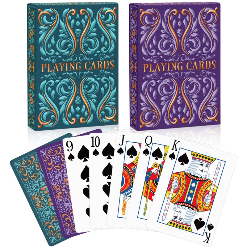 Wkchxd Playing Cards 2 Pack Deck of Cards Standard Playing Cards for Adult Premium Poker Card Set Deck of Playing Card for BlackjackEuchreCanastaFamily Game NightParty Games Blue Purple - Image 3