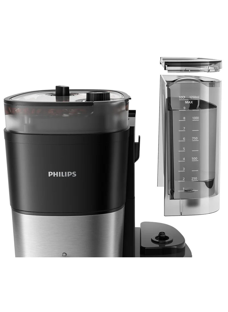 Philips All-in-One Brew Drip Coffee Maker - With Built-in Grinder, Up to 15 Cups, Glass Jug, Auto Off function, Timing Controlled Brewing Program, Duo Beans Container,