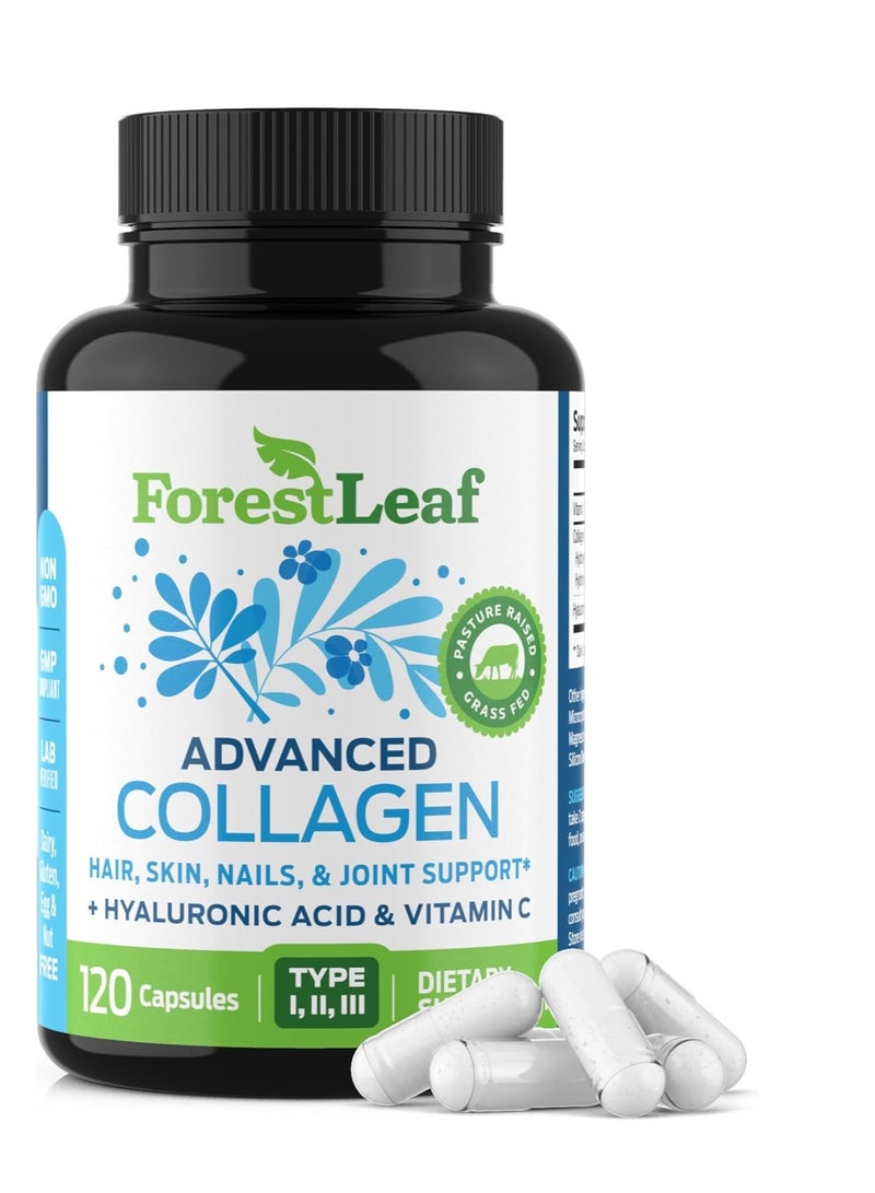 ForestLeaf Multi Collagen Pills with Hyaluronic Acid + Vitamin C Multi Collagen Capsules Peptides for Skin, Wrinkles, 120 Caps 60 Servings - Image 1