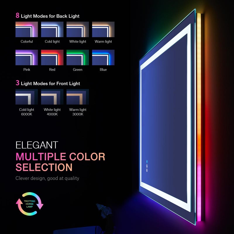 LOAAO 24"X32" LED Bathroom Mirror with Lights, Anti-Fog, Dimmable, RGB Backlit + Front Lighted, Bathroom Vanity Mirror for Wall, Memory Function, Shatter-Proof, Tempered Glass - Image 3