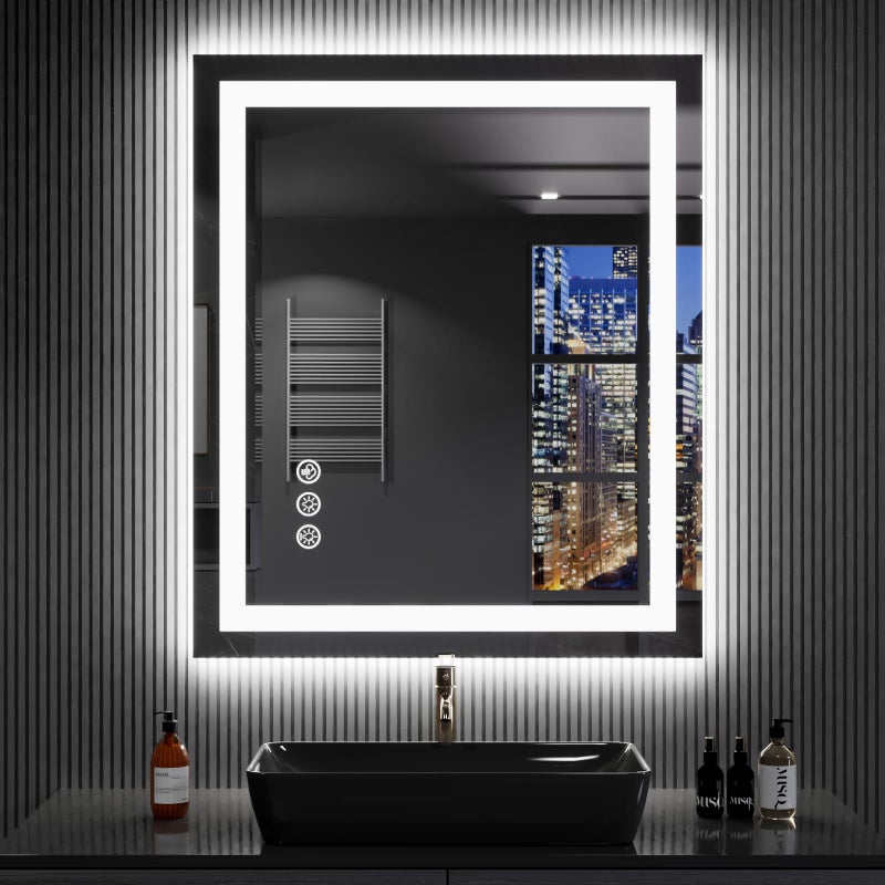 LOAAO 24"X32" LED Bathroom Mirror with Lights, Anti-Fog, Dimmable, RGB Backlit + Front Lighted, Bathroom Vanity Mirror for Wall, Memory Function, Shatter-Proof, Tempered Glass - Image 1