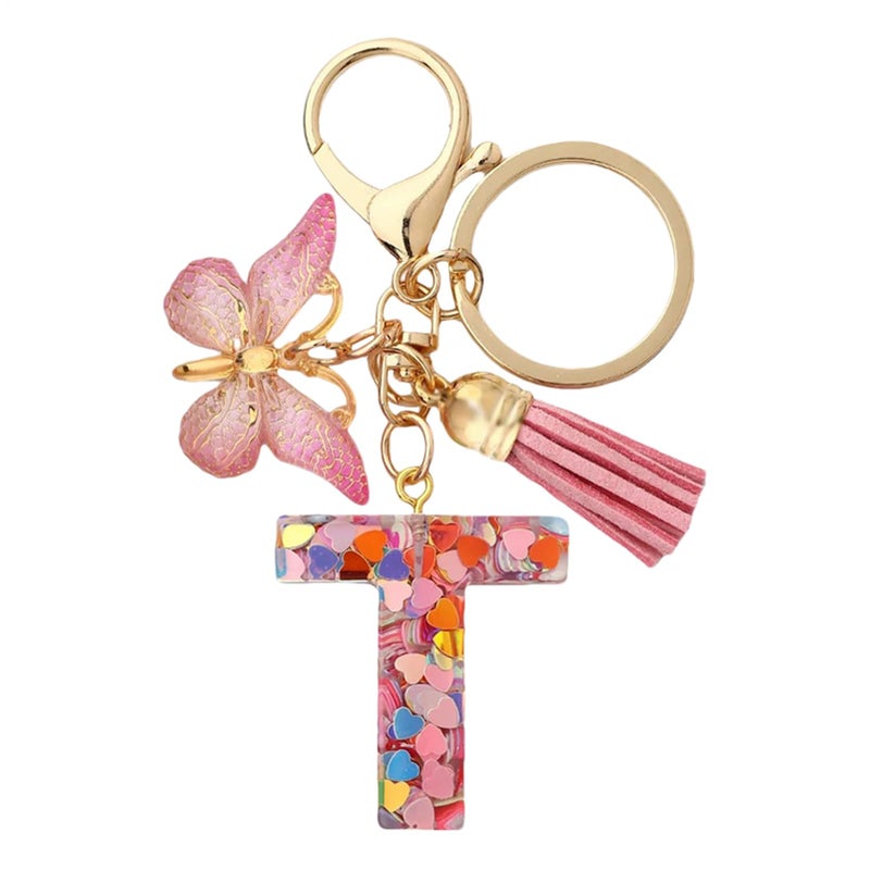 Personalized Initial T Letter Keychain For Women Cute Car Keys Purse Bag Charm - Image 2