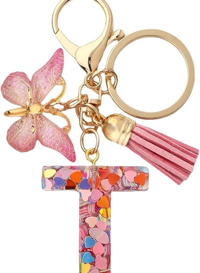 Personalized Initial T Letter Keychain For Women Cute Car Keys Purse Bag Charm - Image 1
