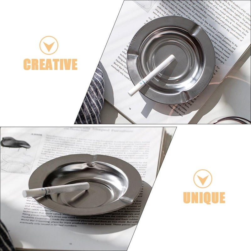 Stainless Steel Round Portable Ashtray Set Of 10 For Home Office Indoor Outdoor Use - Image 4