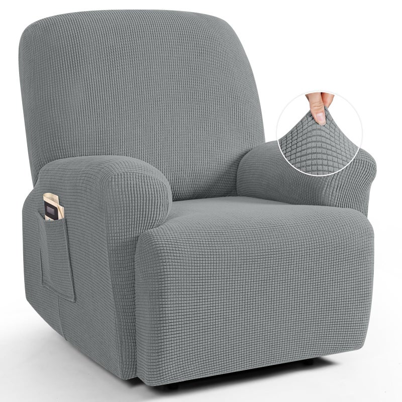 TAOCOCO Recliner Cover 4Pieces Recliner Stretch Sofa Slipcover Recliner Cover 1 Seat Couch Protector Soft Furniture Protector Covers with ElasticChair Covers Jacquard Pattern Dusty Grey