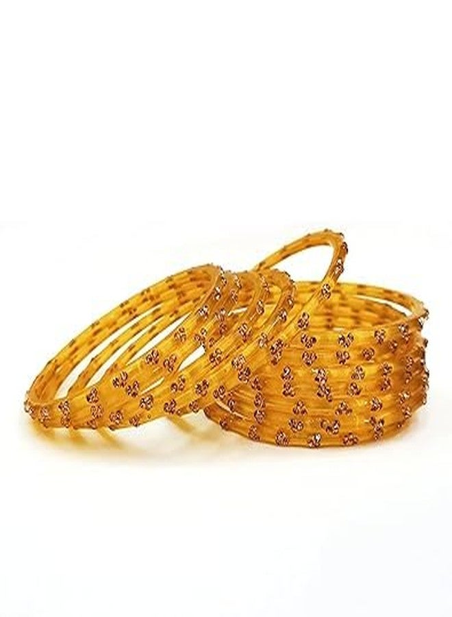 BANGLESKART مجموعة أساور زجاجية من بانغلسكارت، أساور مصنوعة يدوياً، للنساء، 12 قطعة (ذهبي، 2.8) - Image 3