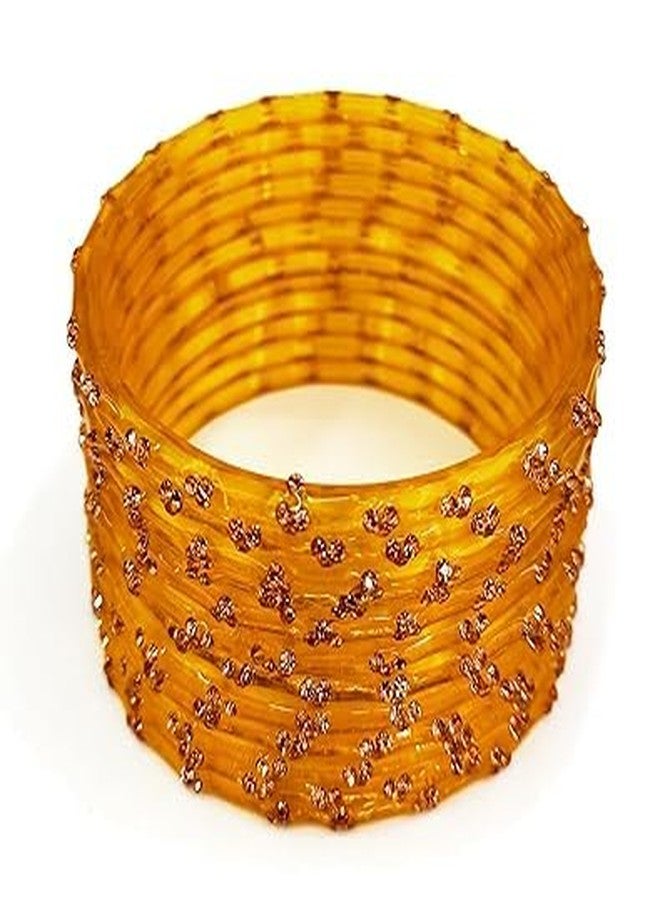 BANGLESKART مجموعة أساور زجاجية من بانغلسكارت، أساور مصنوعة يدوياً، للنساء، 12 قطعة (ذهبي، 2.8) - Image 5