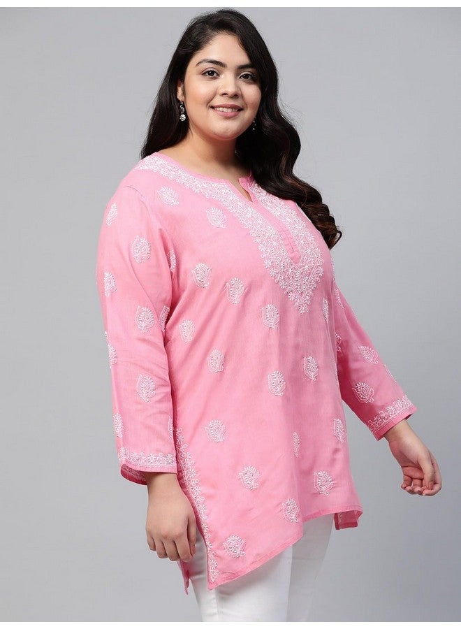 اي دي اي بلوزة كورتي قصيرة من القطن من لوكناوي تشيكانكاري مطرزة يدويًا للنساء من آدا A210943 وردي بصل (M) - Image 4