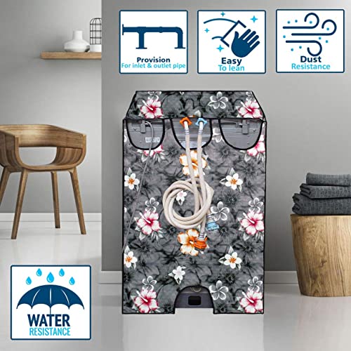 Da Anushi Waterproof & Dust-Proof PVC Full Closure Washing Machine Cover For LG-8KG-T80SPSF2Z Top Loading Fully-Automatic Washing Machine (Grey Flower, LG-8KG-T80SPSF2Z) - Image 3