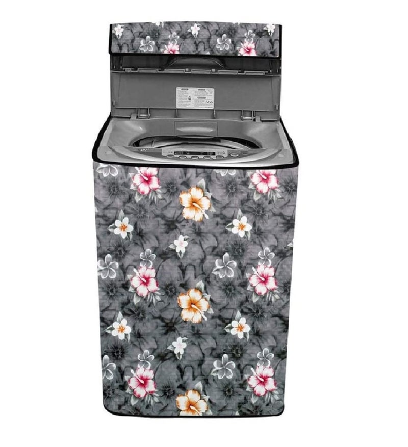 Da Anushi Waterproof & Dust-Proof PVC Full Closure Washing Machine Cover For LG-8KG-T80SPSF2Z Top Loading Fully-Automatic Washing Machine (Grey Flower, LG-8KG-T80SPSF2Z) - Image 1