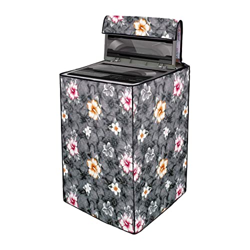 Da Anushi Waterproof & Dust-Proof PVC Full Closure Washing Machine Cover For LG-8KG-T80SPSF2Z Top Loading Fully-Automatic Washing Machine (Grey Flower, LG-8KG-T80SPSF2Z) - Image 2