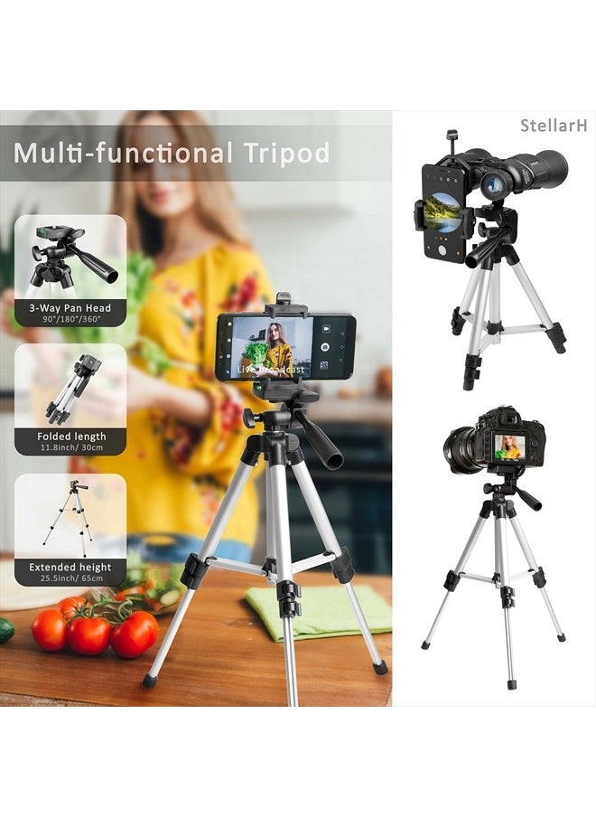 StellarH 12x50 HD Full Size Binoculars for Adults with Photography Kit - Smartphone Adapter Universal Tripod Carrying Bag & Strap for Bird Watching Hunting Stargazing Sporting & Sightseeing  - Image 4