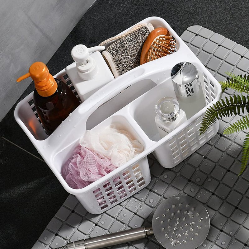 3 Compartments Plastic Shower Caddy Basket  Portable Divided Cleaning Supply Storage Organizer with Handle (White)