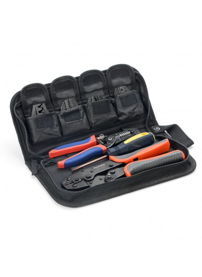 IWISS iCrimp Wire Crimping Tool Set with Wire Cable Stripper, Ratcheting Wire Crimper Tool with 5pcs Interchangeable Dies for Insulated and Non-insulated Connectors Terminal and End-sleeves Ferrule  - Image 1