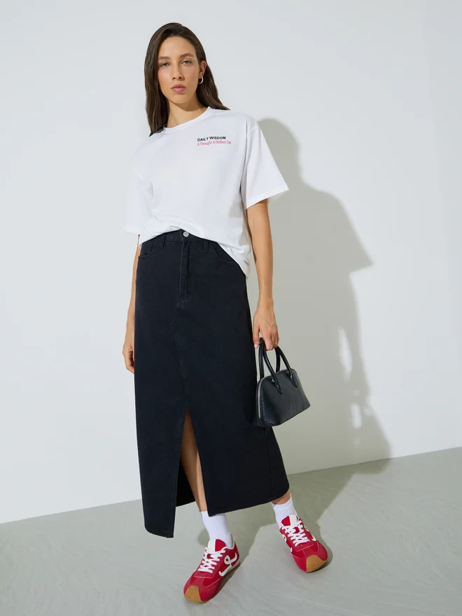 Styli Styli White Oversized Slogan Print T-Shirt