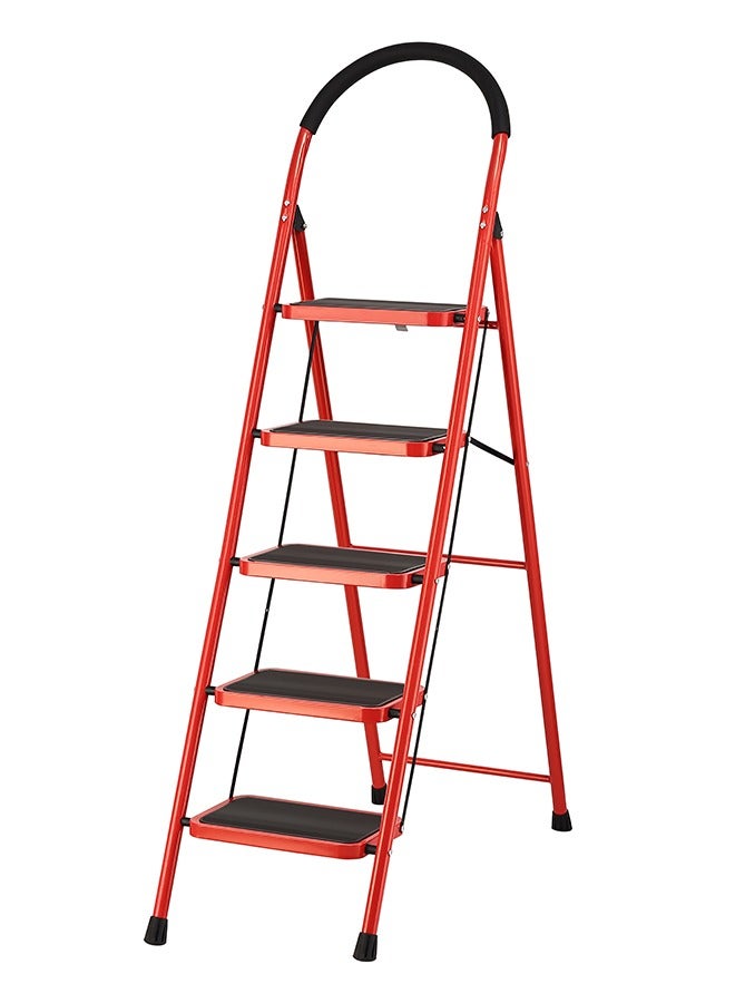 LAWAZIM 5-Step Folding Ladder - 23x36cm - Portable Step Stool with Wide Anti-Slip Pedals, Cushioned Handle, Space-Saving Design, Support Rod Structure, and Noise-Free Feet - for Indoor and Outdoor Use - Image 1