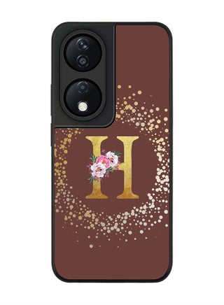 Custom Monogram Initial Letter Floral Pattern Alphabet - H  (Brown )
