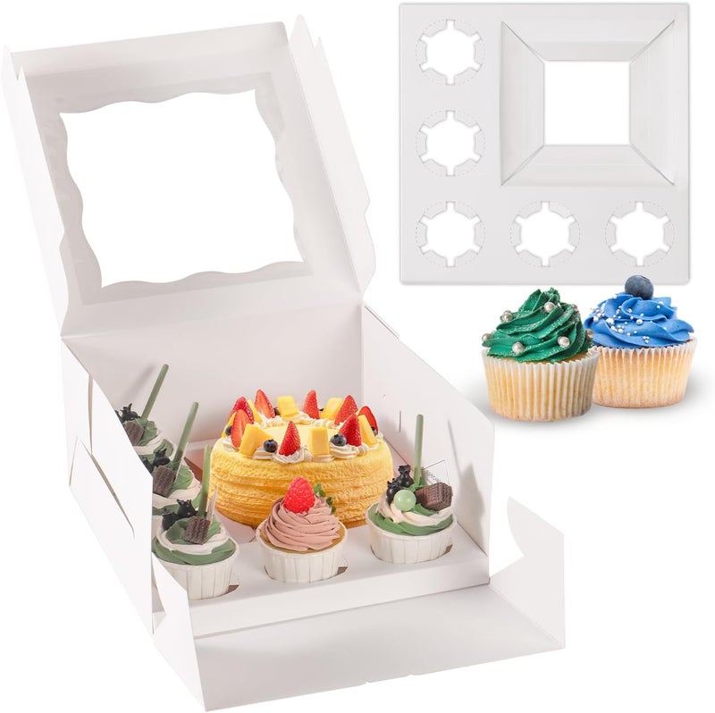 JCD 16 Pcs Valentine’s Day 1+5 Bento Cake and Cupcake Box for a under 6 inch Cake and 5 Cupcakes Box Family Dinner Birthday Party Picnic Gift Boxes Fit 5 Regular Cupcakes and Mini CakeS (1+5/16Pcs) - Image 1