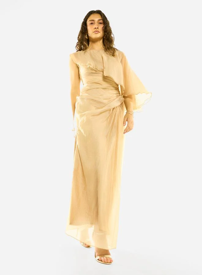 House of Moda Draped Overlay Flutter Sleeve Gown Maxi Dress