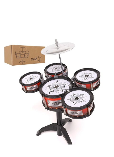 Toddler Jazz Drum Kit for 3+ Year Old Kids Drum Set with Out Stool and 5 Drums Percussion Musical Instruments